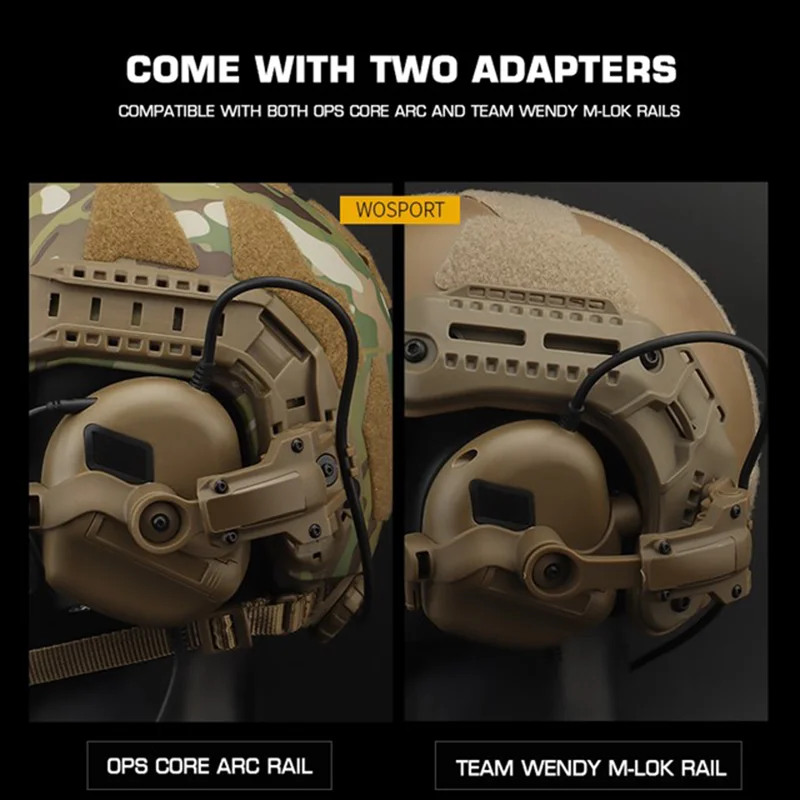 Soporte táctico para auriculares, adaptador de riel para casco de rotación militar para OPS Fast Wendy M-LOK, soporte para auriculares 360 ° - imagen 3