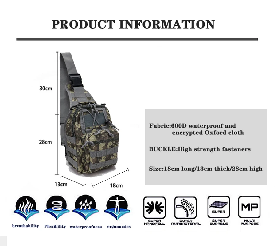 Bolso de hombro de combate del Ejército, mochila de viaje deportiva, bolso cruzado al aire libre para hombres, bolso de hombro para equipo de camping y senderismo - imagen 3