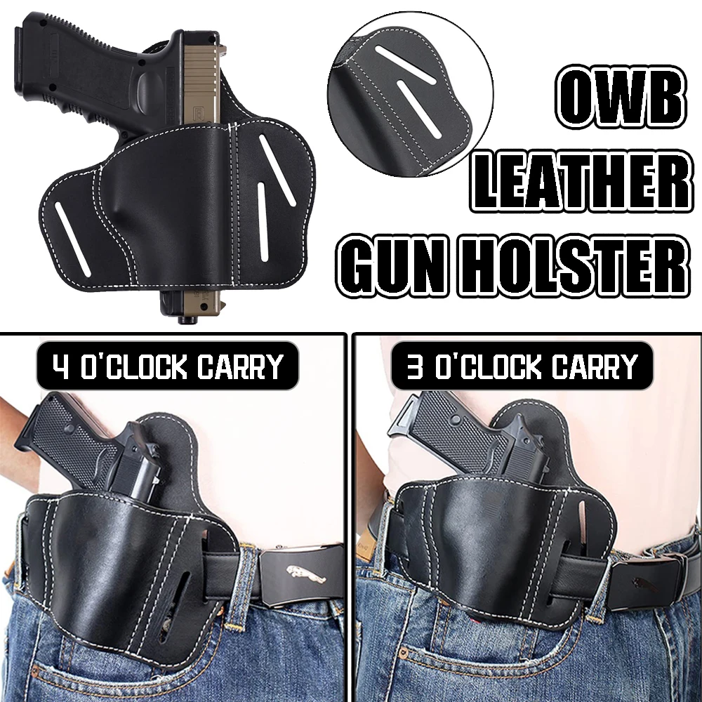 Funda táctica para cinturón de pistola de cuero OWB, funda para panqueques de transporte oculta con 3 ranuras para Colt 1911 Glock Sig Sauer Remington Ruger y más