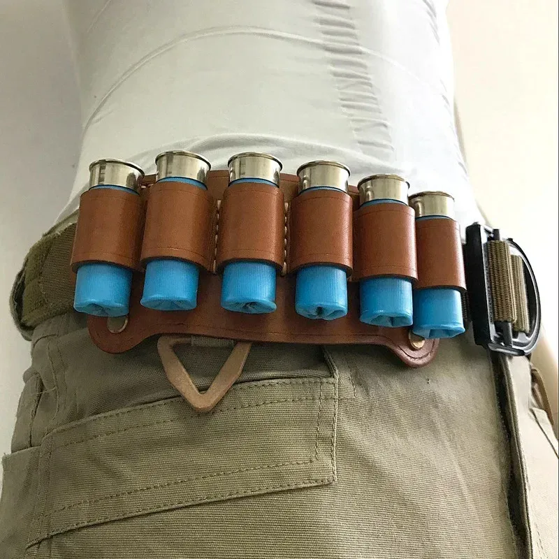 Bolsa táctica de cuero para revistas de calibre 12, bolsa de almacenamiento para balas de 6 disparos, soporte para carcasa de munición, funda para cinturón de cartucho