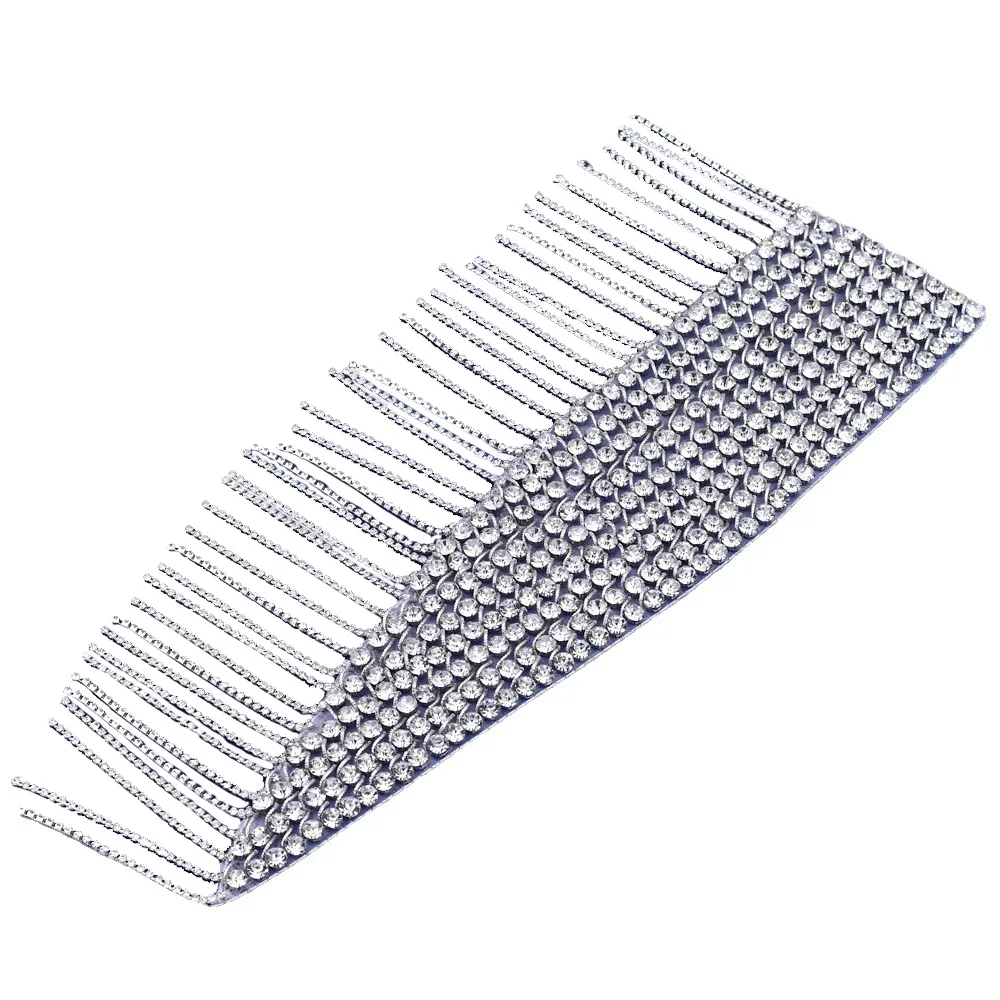 Parche de cuentas de borla de diamantes de imitación de la industria pesada de lujo, vestido completo, apliques de costura, accesorios de cristal ostentosos de Boda nupcial - imagen 4