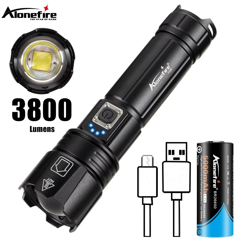 Linterna LED más potente con Zoom XHP70 de 30W, recargable por USB, para exteriores, senderismo, Camping, caza, linterna táctica con batería 26650 - imagen 2