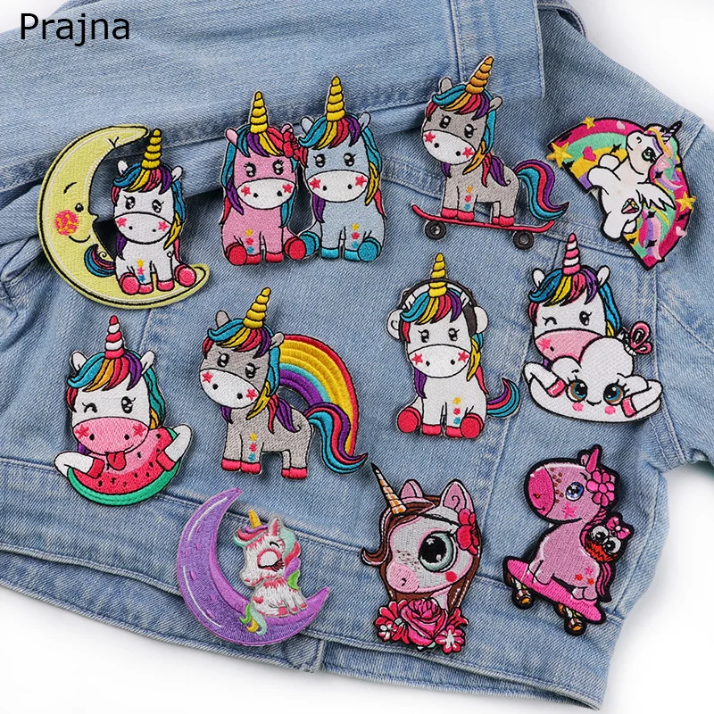 Parche de unicornio arcoíris, parches bordados de animales de dibujos animados para ropa, parche de gato bonito DIY, parches para planchar para ropa, apliques para coser - imagen 3