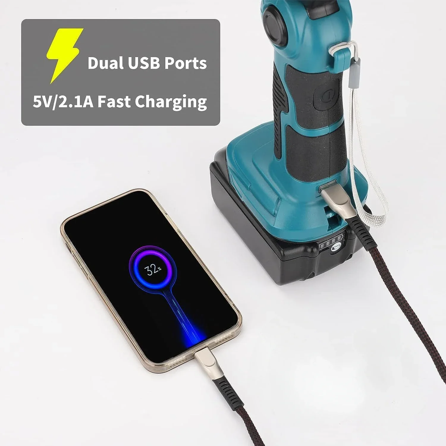 Luz LED de trabajo de 2000LM, linterna portátil para exteriores, linternas de Camping, luz empotrada Vertical para batería de iones de litio Makita de 14,4 V-18V - imagen 3