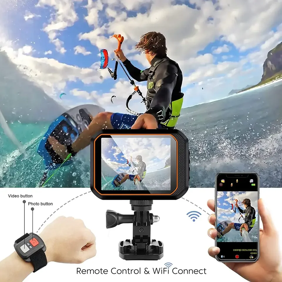 Cámara de acción Wifi 4K 60FPS con pantalla de Control remoto, videocámara deportiva HD impermeable, grabadora de conducción, cámara de vídeo para bicicleta, casco - imagen 2