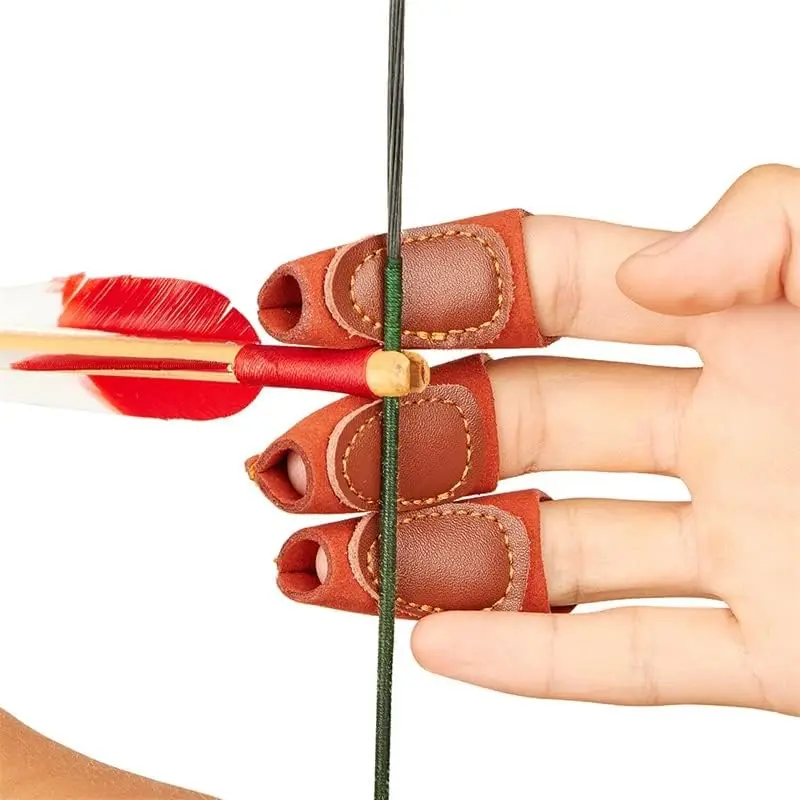 Toparchery tiro con arco 2 correas protector de brazo y 3 guantes protectores de dedos para arco largo compuesto recurvo tiro de caza marrón - imagen 4