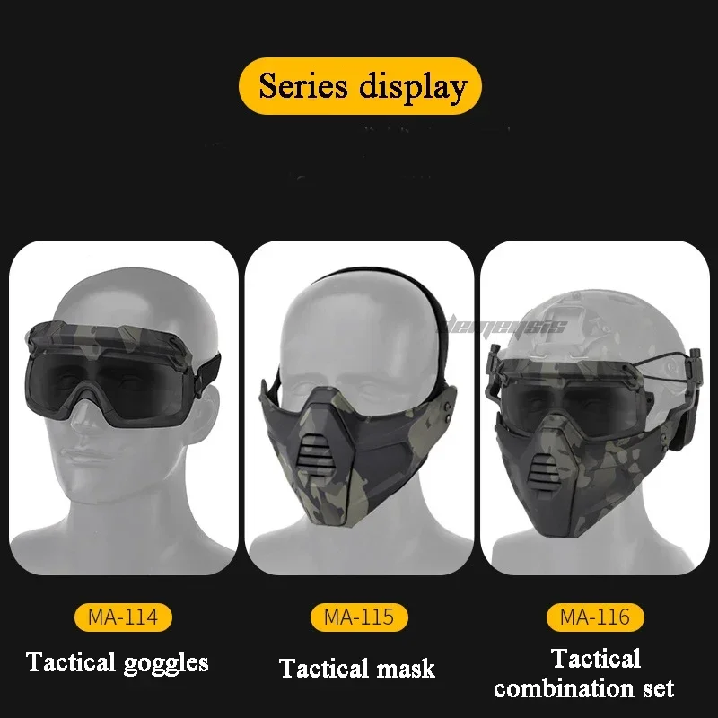 Juego de máscaras tácticas + gafas, máscara de seguridad de combate para Paintball Airsoft, máscaras protectoras para caza al aire libre + gafas - imagen 5
