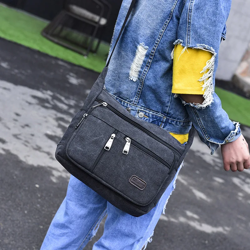 Lawaia-Bolso de hombro de lona para hombre, bandolera informal con múltiples compartimentos, de gran capacidad - imagen 3