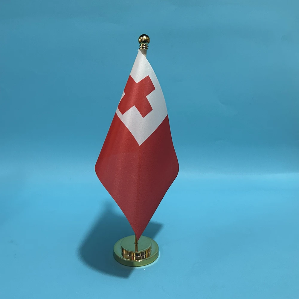 BANDERA DE SKY, bandera de escritorio de oficina, bandera de Tonga, 14x21cm, bandera de poliéster de Tonga, bandera nacional, cartel de país, adornos de escritorio, banderas - imagen 3