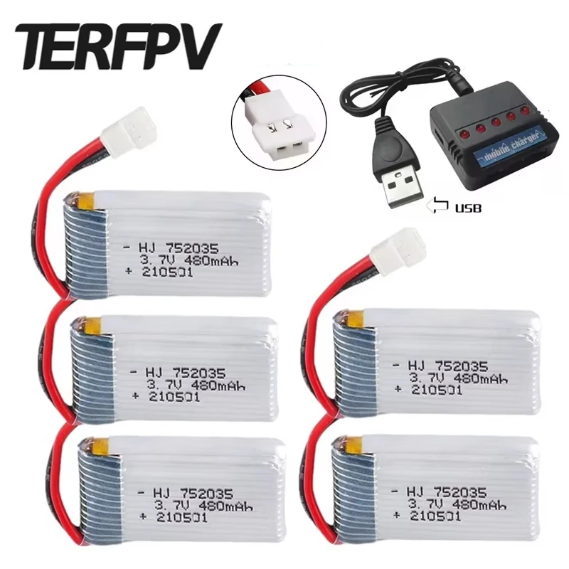 Batería H31 3.7V 480mAh 752535   Batería Lipo y cargador para H107 H31 KY101 E33C E33 RC Drone helicóptero repuestos 3,7 V batería