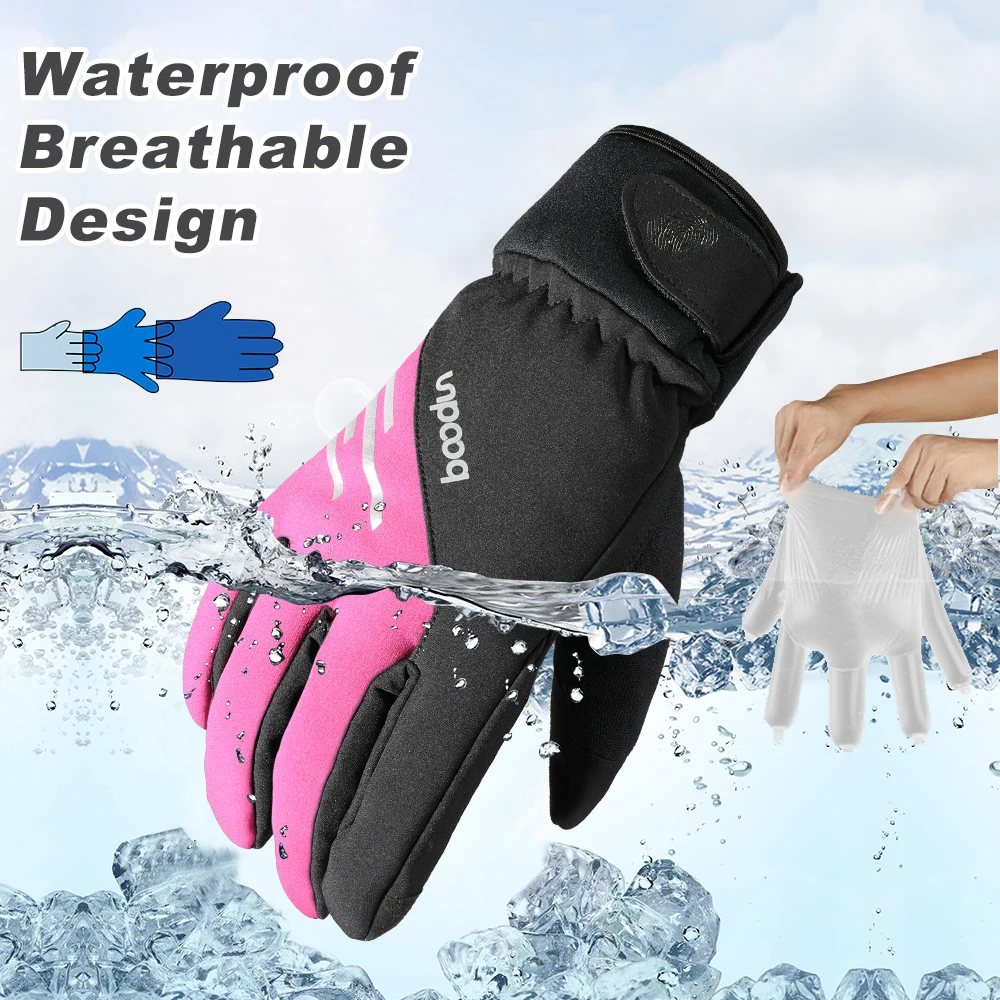 Guantes de esquí impermeables a prueba de viento para hombre y mujer, guante antideslizante cálido y acogedor para Snowboard, deportes de clima frío, ciclismo y moto de nieve - imagen 3