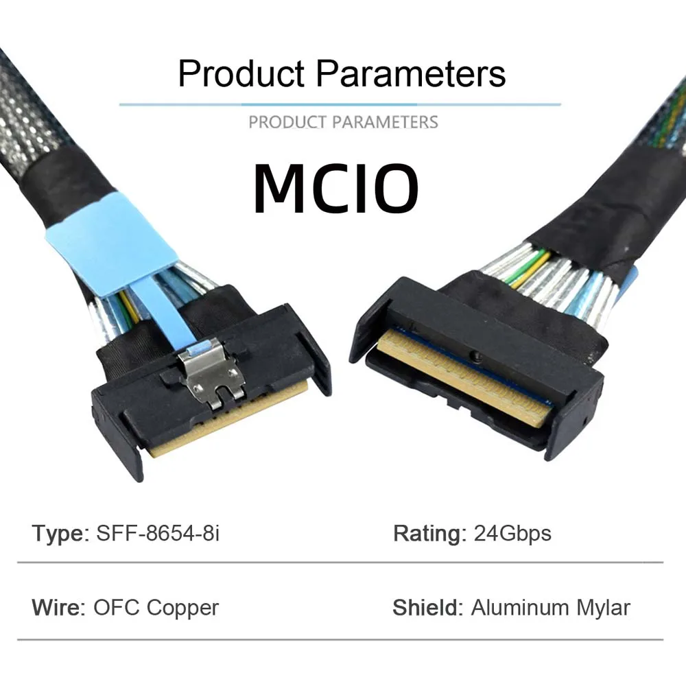 CY PCI-E 5,0 Mini Cool Edge IO MCIO Cable 50cm Slimline SAS 8i SFF-8654 74Pin macho a SFF-8654 4,0 74Pin macho Cable extensor - imagen 5