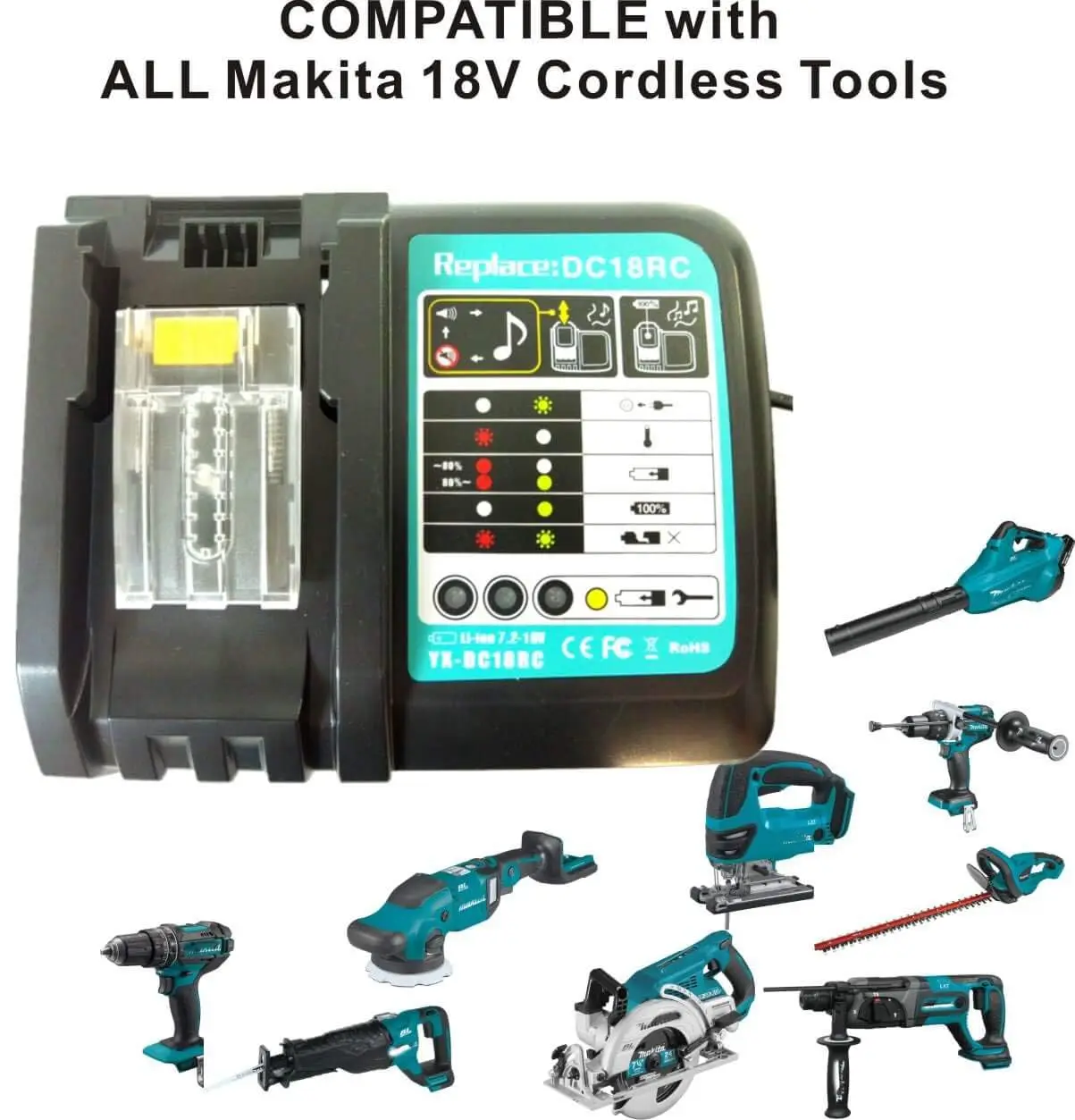 Cargador de batería de iones de litio DC18RC, corriente 3A para batería Makita de 14,4 V y 18V BL1830 BL1430 para herramientas eléctricas Makita de 18V, cargador rápido - imagen 5