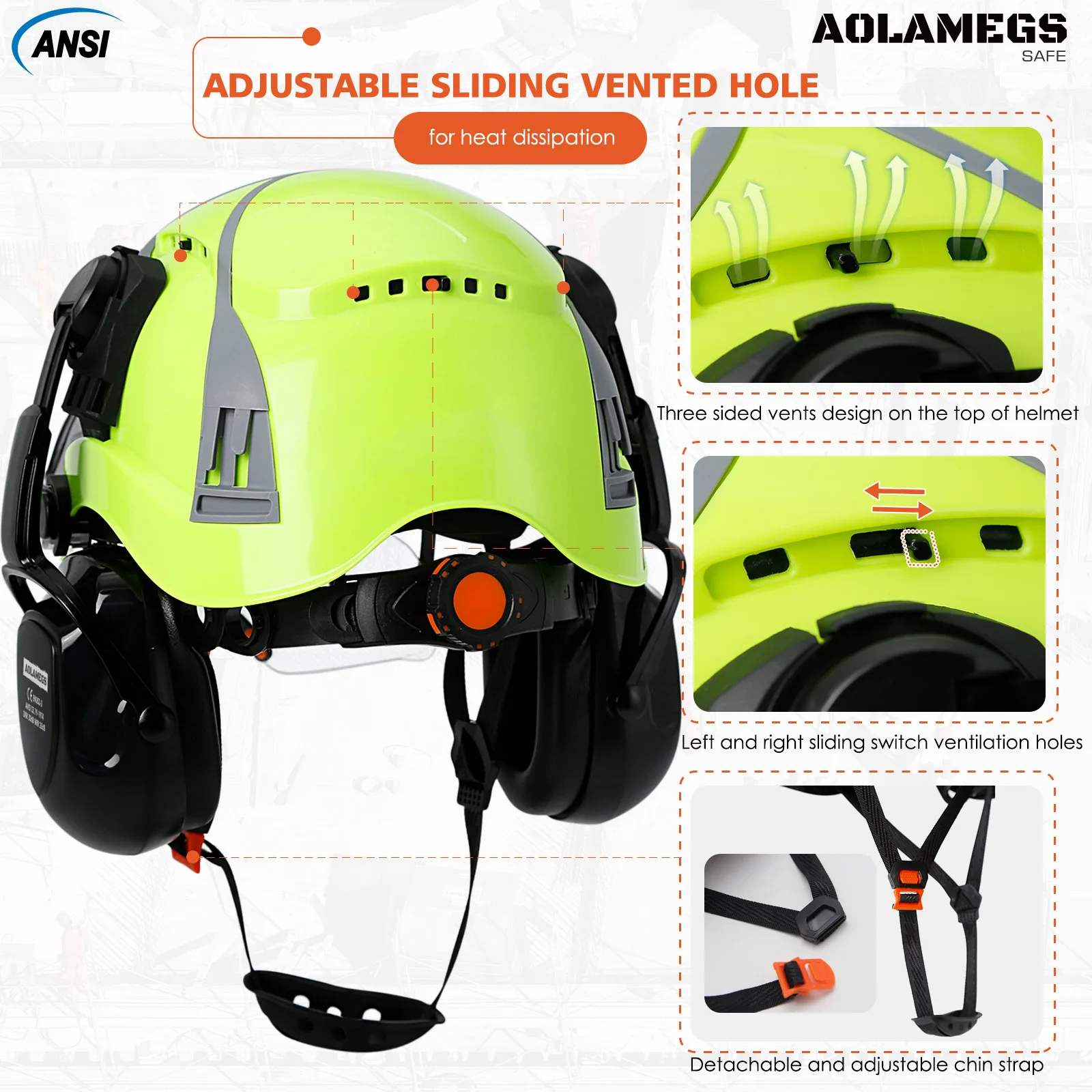 Gorro de seguridad CE con visera con ranura de ventilación ajustable, gafas integradas, orejeras, casco de seguridad ABS, sombrero de trabajo para ingeniero de construcción ANSI, nuevo - imagen 4