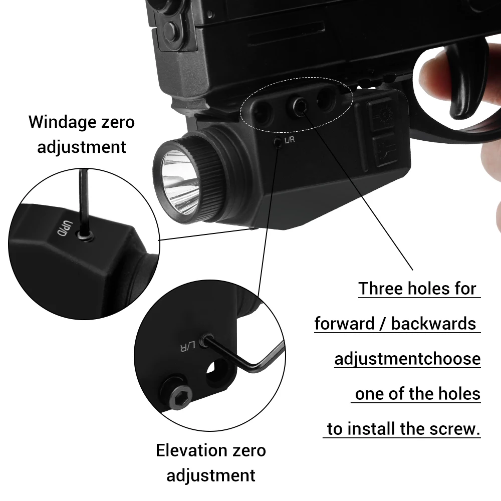 Combo de luz láser de pistola de 500 lúmenes, viga láser roja/verde/azul/púrpura para arma, linterna estroboscópica, linterna Glock recargable - imagen 5
