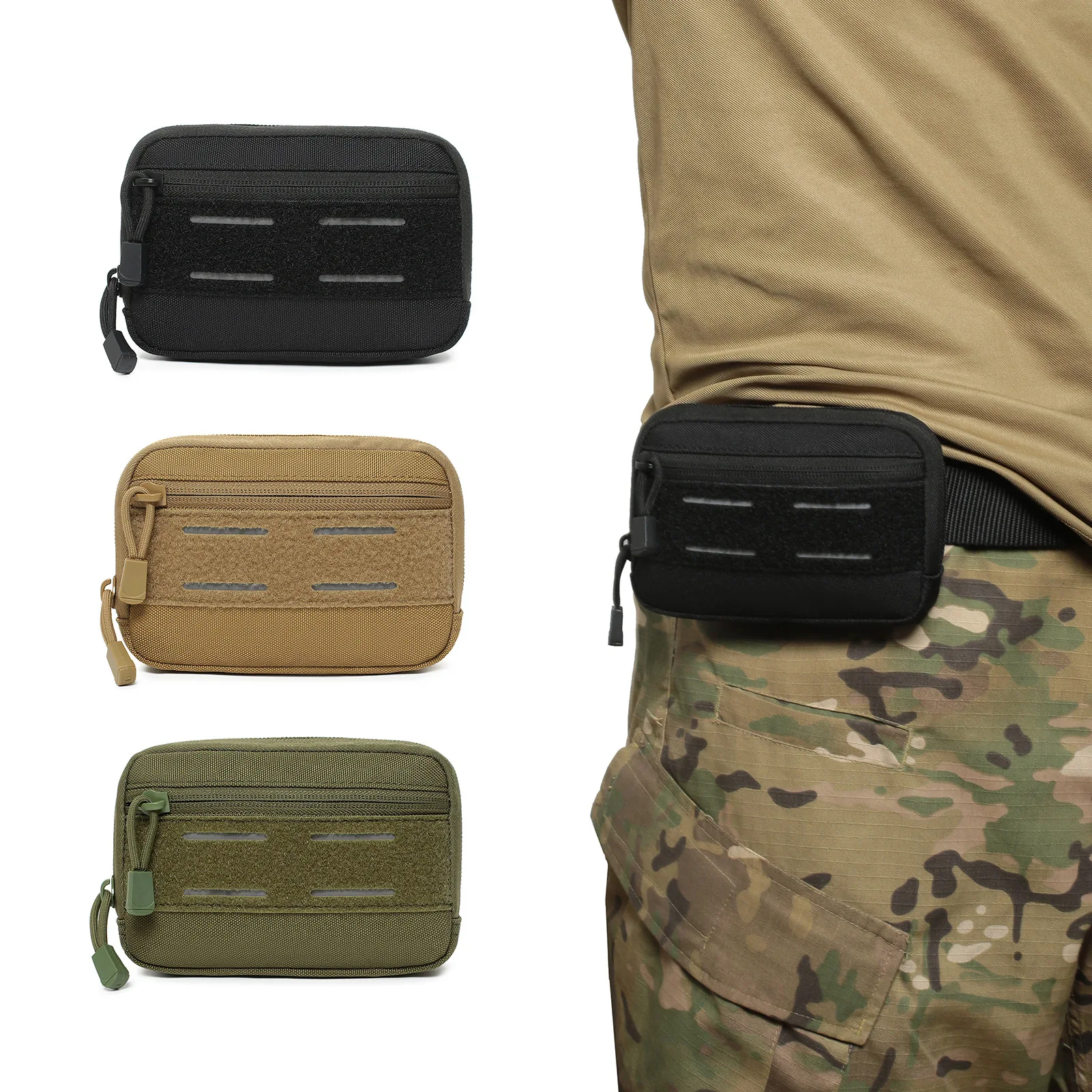Paquete de accesorios de caza para cinturón al aire libre, Kit de herramientas EDC, riñonera táctica de camuflaje Molle, monedero para teléfono y viajero