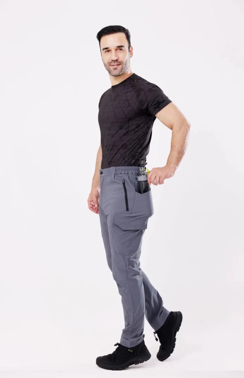 Pantalones de trabajo de alta elasticidad, pantalones de senderismo resistentes al desgaste con múltiples bolsillos, pantalones de trabajo, pantalones de trabajo para hombres con rodilleras impermeables - imagen 4