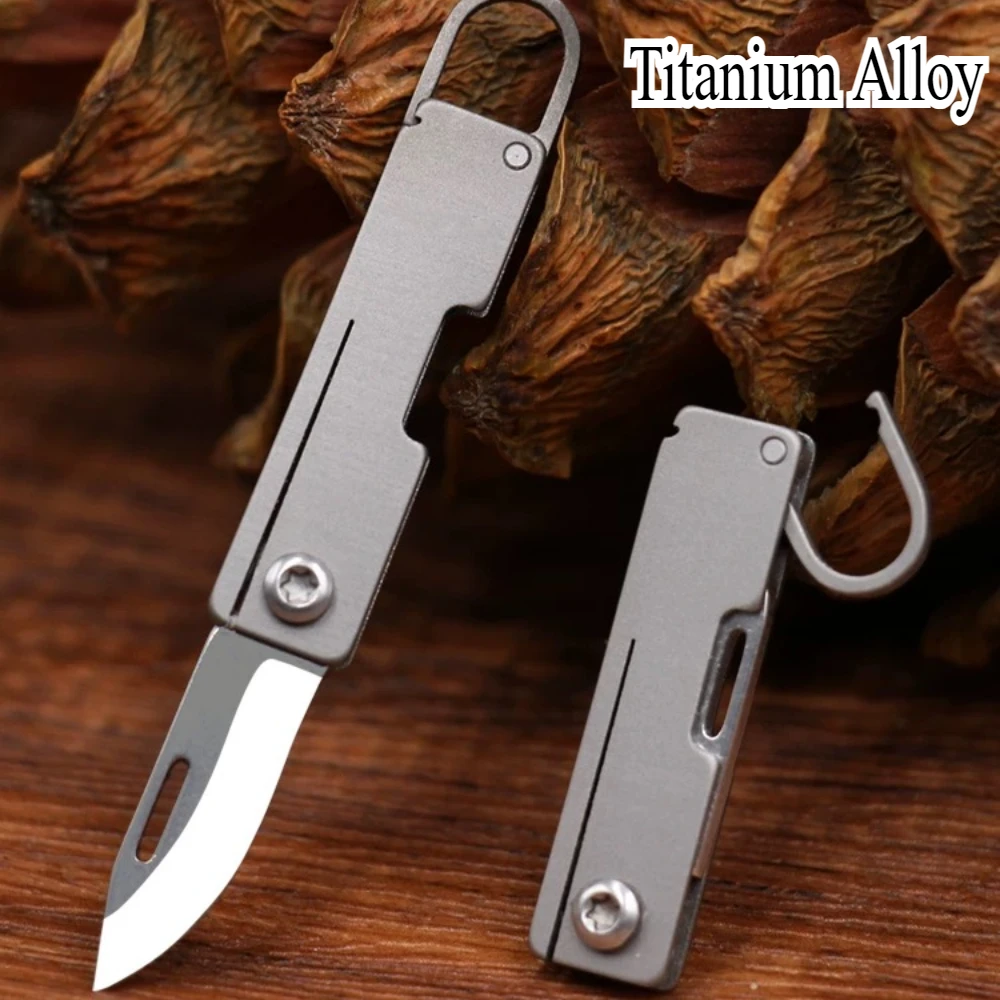 Mini cuchillo plegable de titanio para acampada EDC llavero - imagen 2