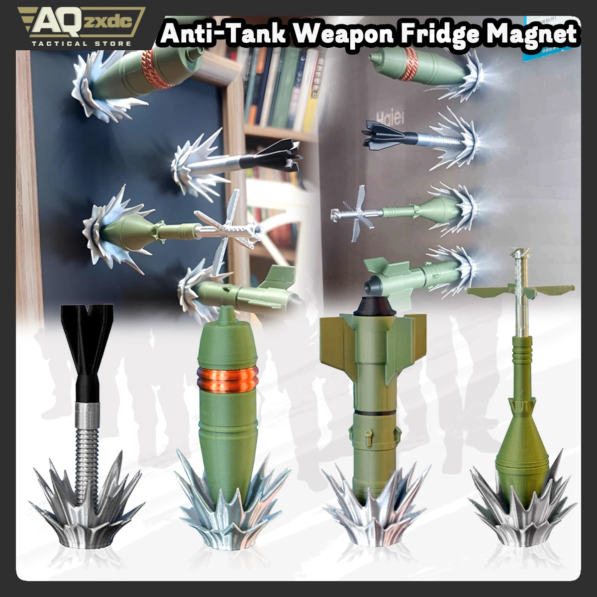 AQzxdc-arma antitanque, imán para refrigerador, ventilador militar, impresión 3d, flecha roja, proyección perforadora, regalo de montaje Rpg