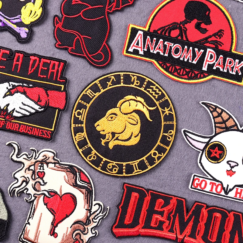 Parche bordado de Capricornio para planchar en la ropa, parches bordados de demonio, Hip Hop, Punk, costura de ropa, Fusible - imagen 2