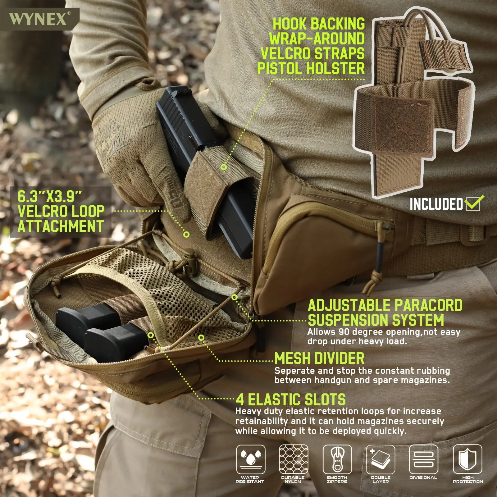 Riñonera táctica oculta para pistola, con funda Universal para pistola, riñonera EDC con Paracord ajustable, para hombres - imagen 2