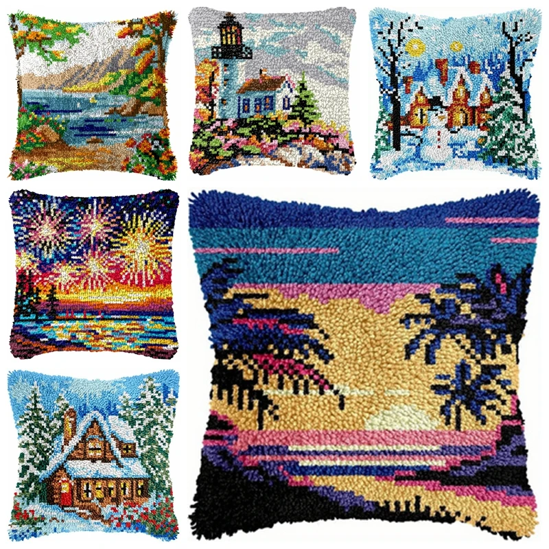 Kit de gancho de pestillo para paisaje al aire libre, alfombrillas, cojín, almohada, manualidades, paquete de botones de costura, cojín, pestillo bordado, decoración de gancho