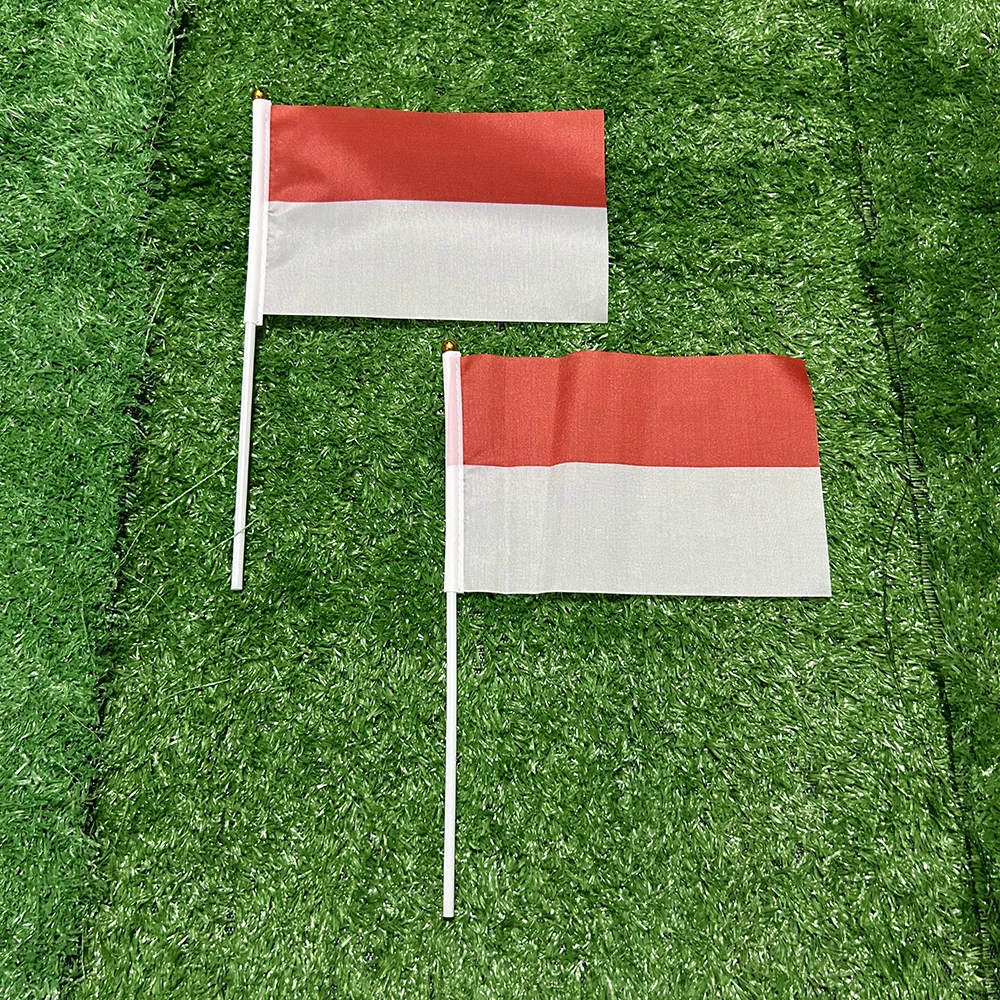 BANDERA SKY Bandera de mano de Indonesia 10/20/50/100 Uds 14*21cm pequeña bandera de mano nacional ondeante de mano de Indonesia con poste para decoración - imagen 2