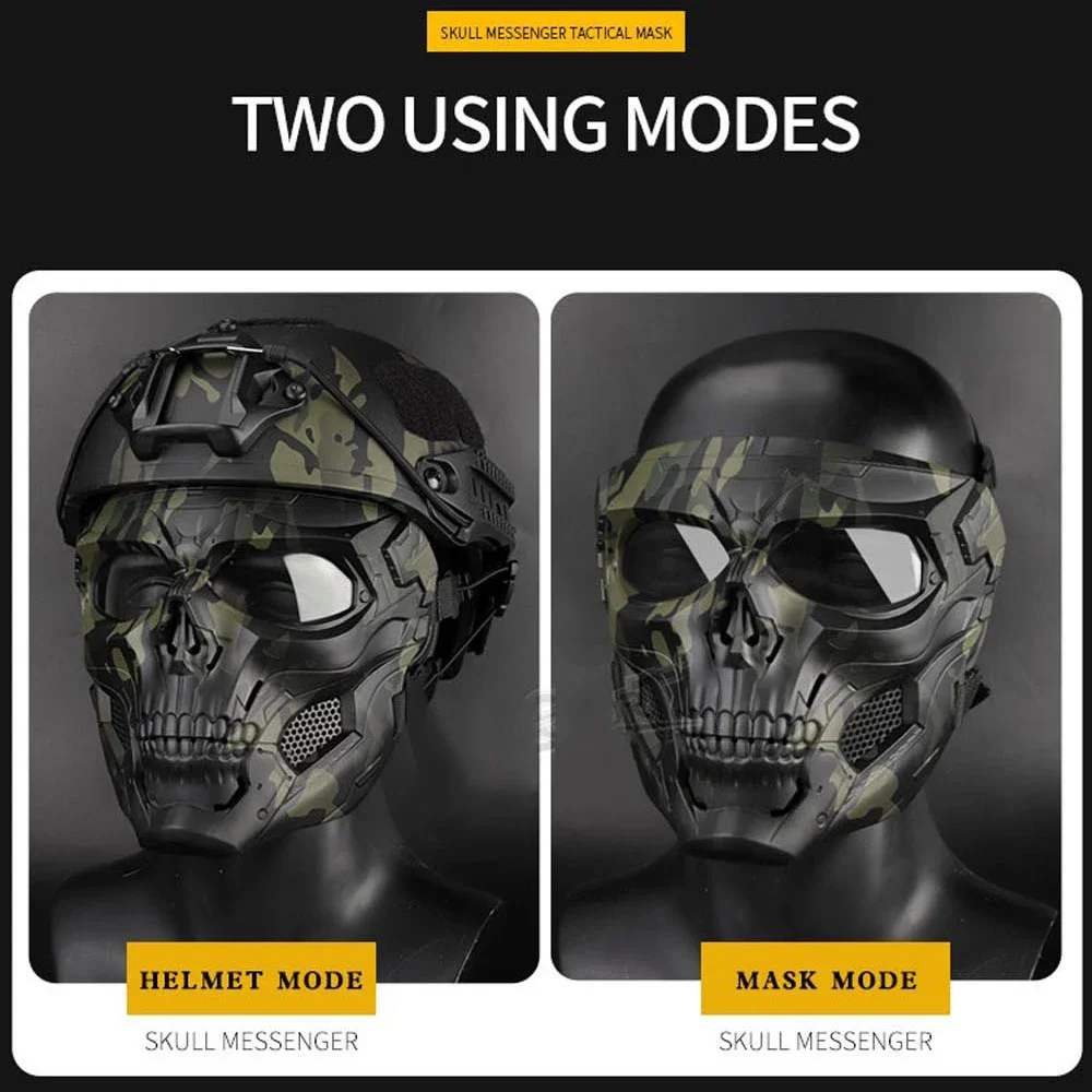 Máscara de fiesta con esqueleto de Calavera, máscaras de cara completa con gafas, suministros para fanáticos, máscara deportiva para Halloween, Paintball, Cosplay de Airsoft - imagen 5