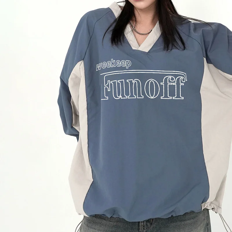 Sudaderas finas con capucha para mujer, jerseys informales con cuello en V, camiseta de manga larga para mujer, Tops de gran tamaño con letras impresas, primavera y otoño - imagen 2