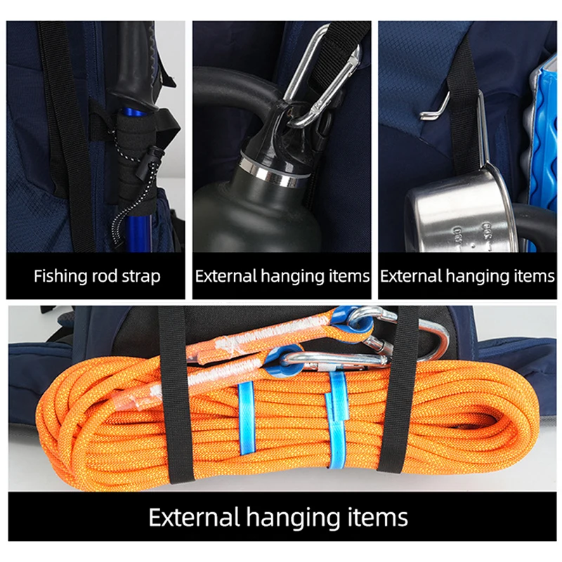 Mochila de viaje para acampar, bolsa para exteriores, escalada con cubierta para lluvia para hombres, senderismo, montañismo, bolsas de hidratación deportiva, 60L - imagen 5