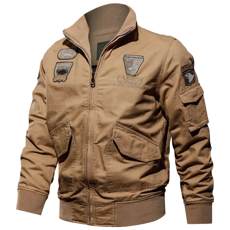 Chaquetas Bomber militares para hombre, abrigos tácticos bordados de cuello alto, chaquetas de carga de piloto de avión, otoño y primavera - imagen 2