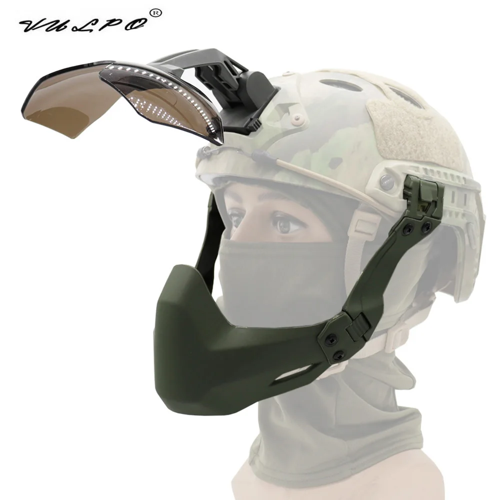 VULPO-casco táctico rápido, media máscara, gafas con tapa, caza, Airsoft, Paintball, máscaras protectoras, accesorios de equipo para casco