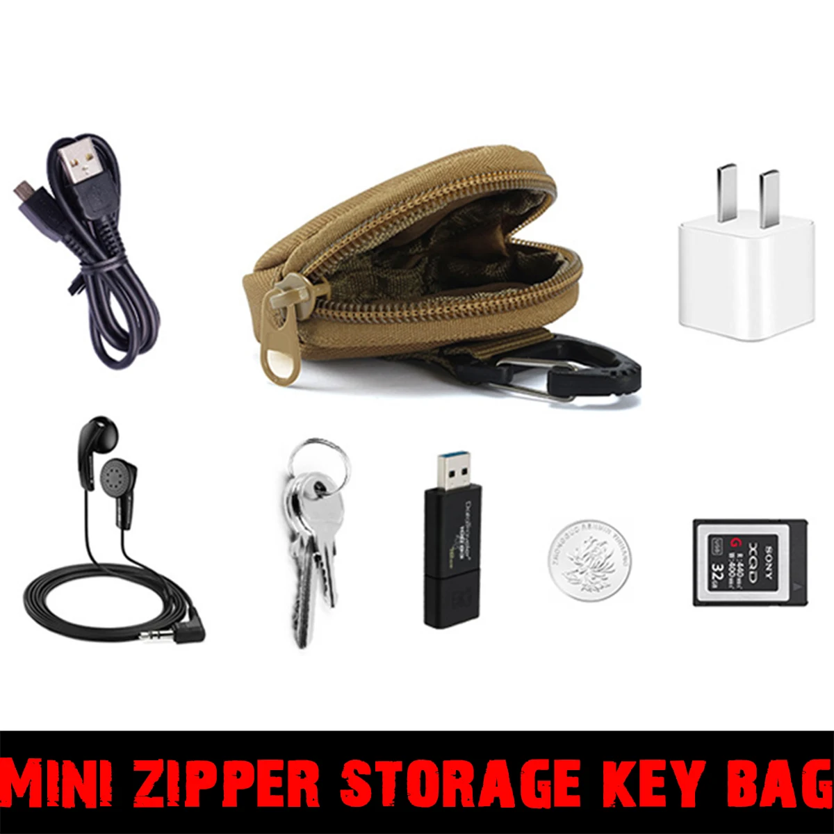 Mini bolso militar con cremallera para llaves, bolsa para auriculares, monedero pequeño redondo, monedero, tela Oxford 900D