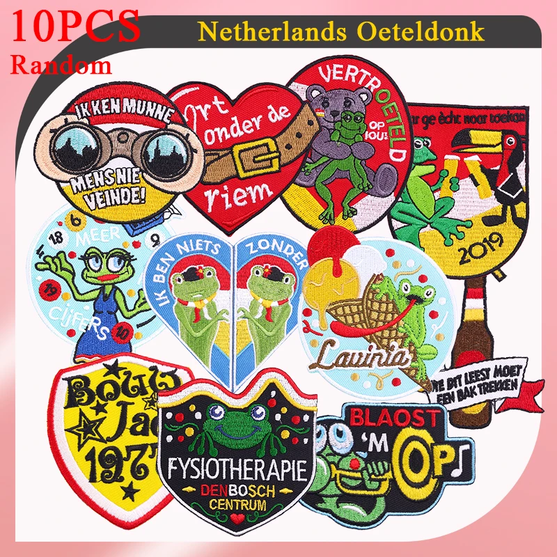 10 Uds. De emblema Oeteldonk aleatorio, parches bordados para planchar para ropa, insignias de Carnaval de Países Bajos, parche Fusible, regalos decorativos - imagen 4