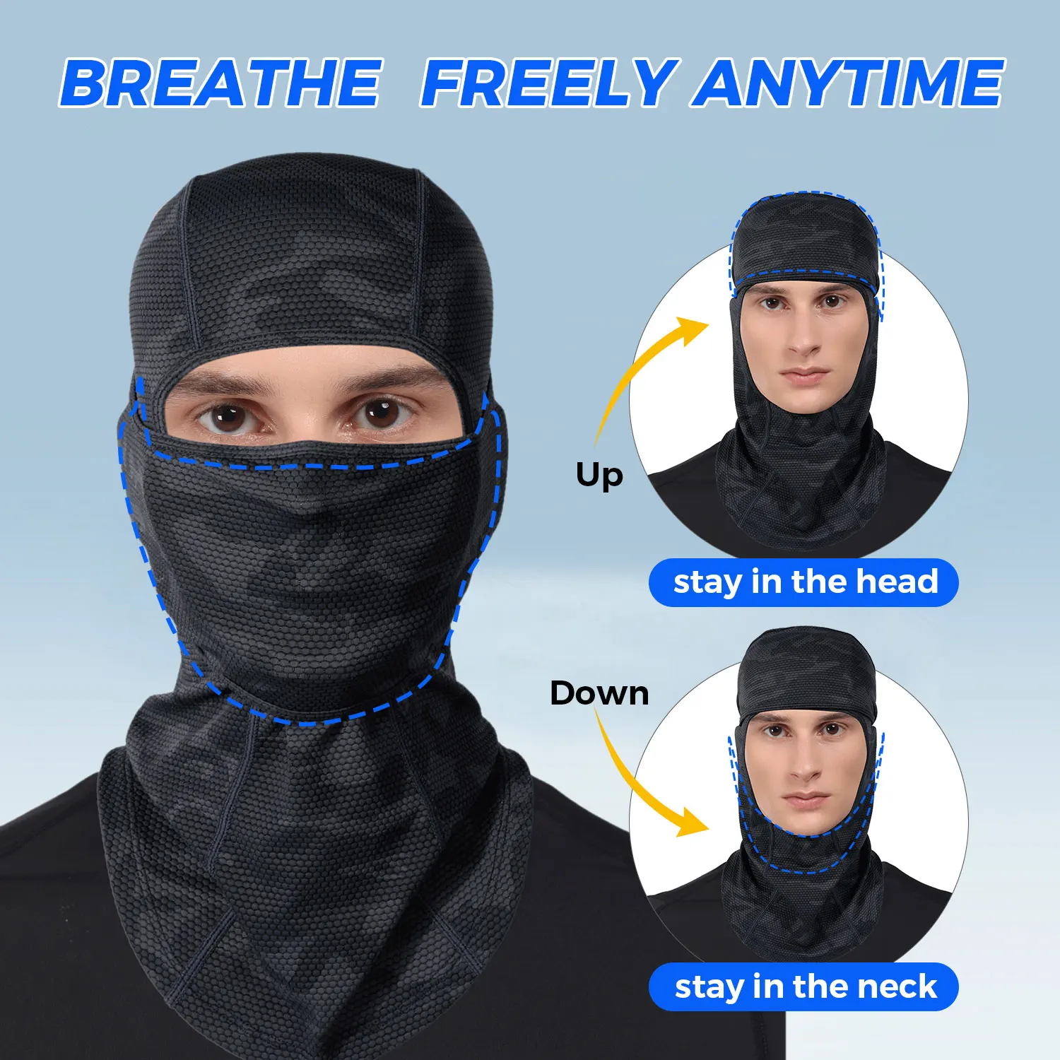 Pasamontañas de ciclismo para hombre, cubierta facial completa de secado rápido, máscara de esquí, forro para casco de bicicleta a prueba de viento, polaina suave para el cuello, capucha táctica - imagen 3