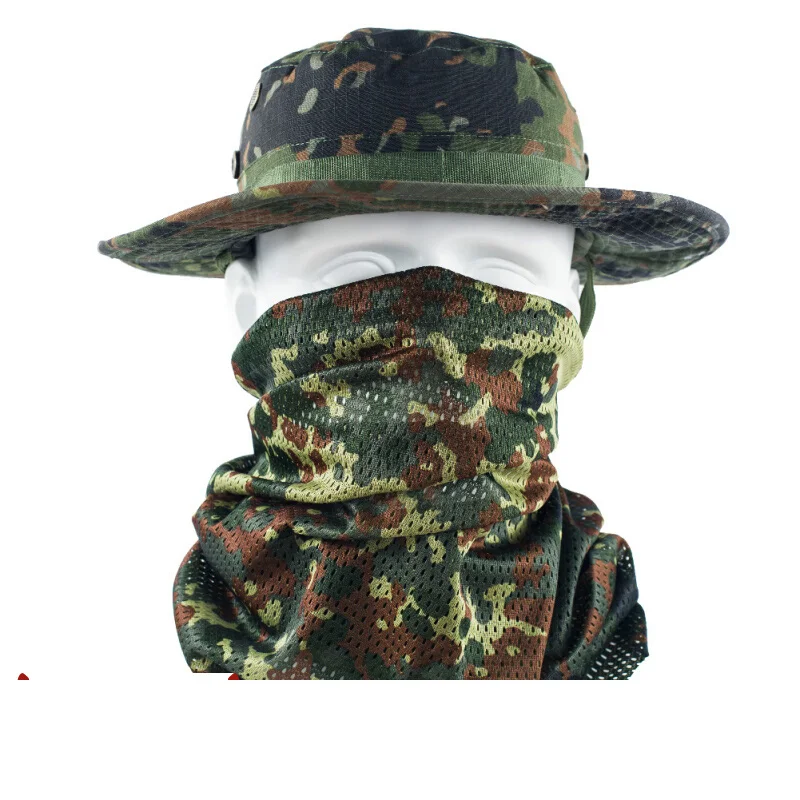 Bufanda táctica de camuflaje manchado alemán para exteriores, máscara de montar con protección solar", "Sombrero de pescador", gorra, - imagen 2