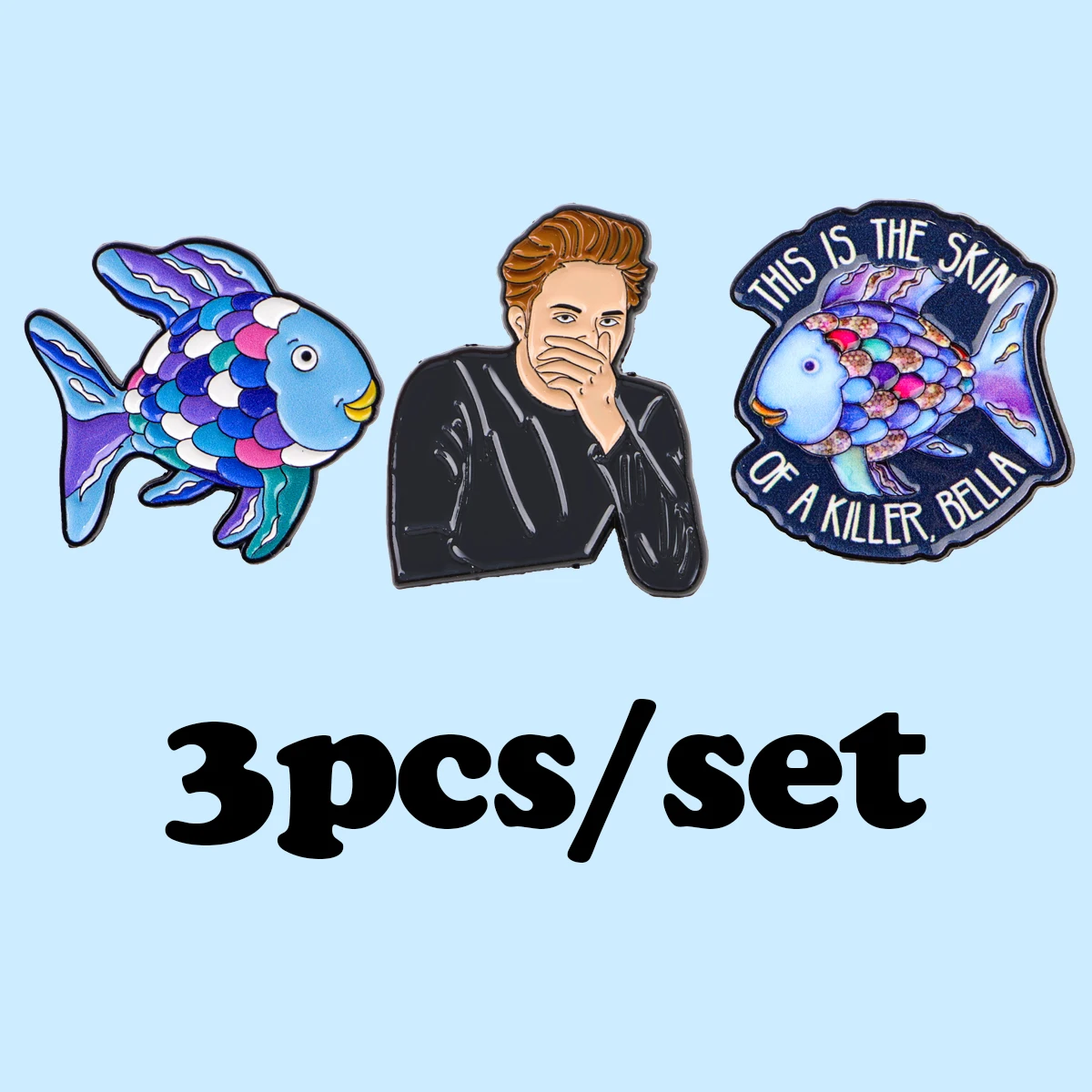 3 unids/set de alfileres esmaltados de pez colorido, conjunto de broche crepuscular, Pin de solapa de Metal, insignia, accesorios para mochila, joyería, regalos para mejores amigos