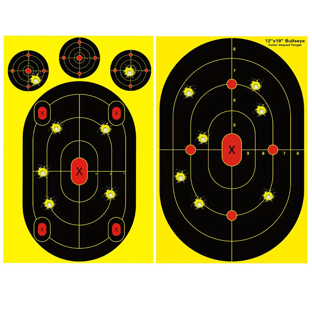 Pegatinas de objetivo contra salpicaduras amarillas de 12x18 pulgadas, práctica de tiro al aire libre, papel de destino para salpicaduras, tirachinas, entrenamiento Airsoft AQB182