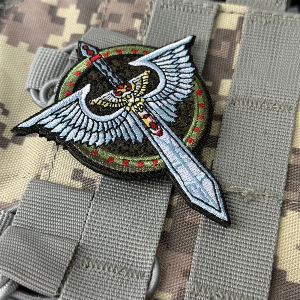 Parches de gancho y bucle bordados de Ángel oscuro para ropa, alas de espada, insignia de moral táctica, pegatina con apliques para mochila militar - imagen 5