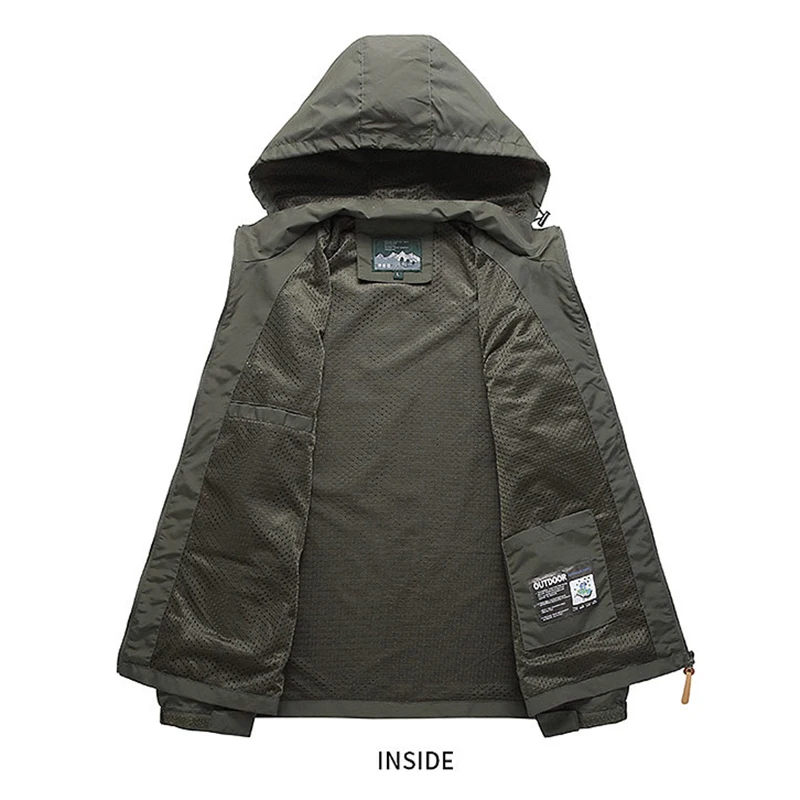 Chaqueta de primavera 2025 para hombre, abrigo de trabajo informal para exteriores, nueva chaqueta con cremallera a prueba de viento, chaqueta con capucha para senderismo al aire libre, abrigo resistente al desgaste, 2 piezas - imagen 5