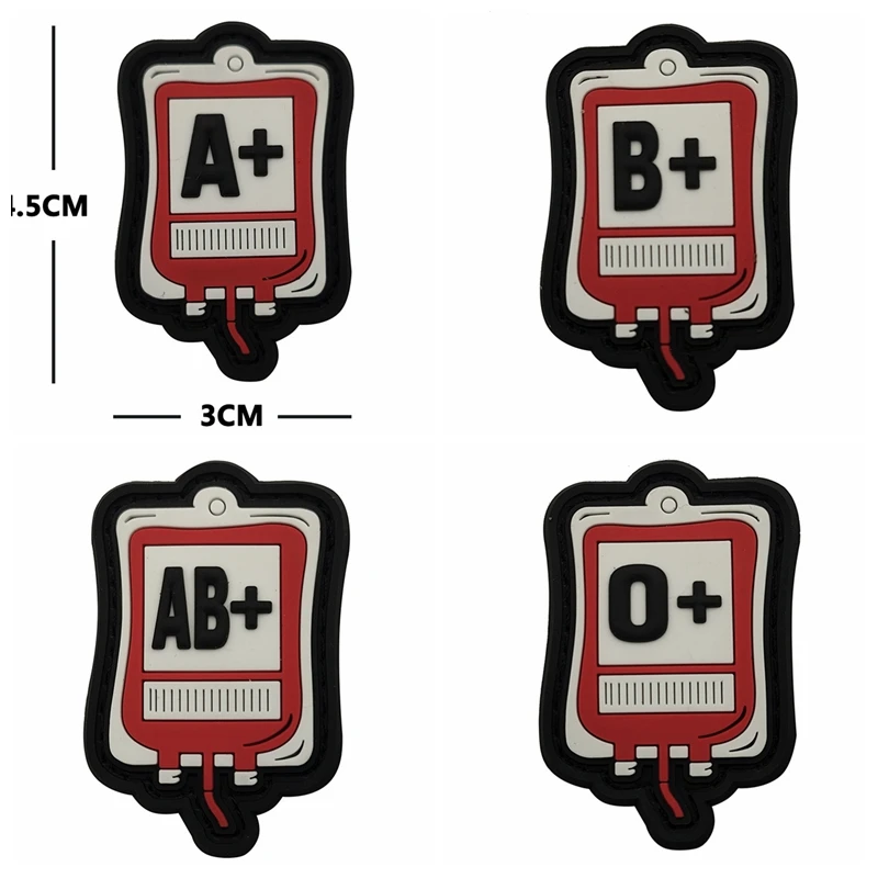 Bolsa tipo sangre A + AB + B + O + parches de gancho y bucle PVC capítulo de moral, ropa táctica al aire libre mochila insignia de parche diy