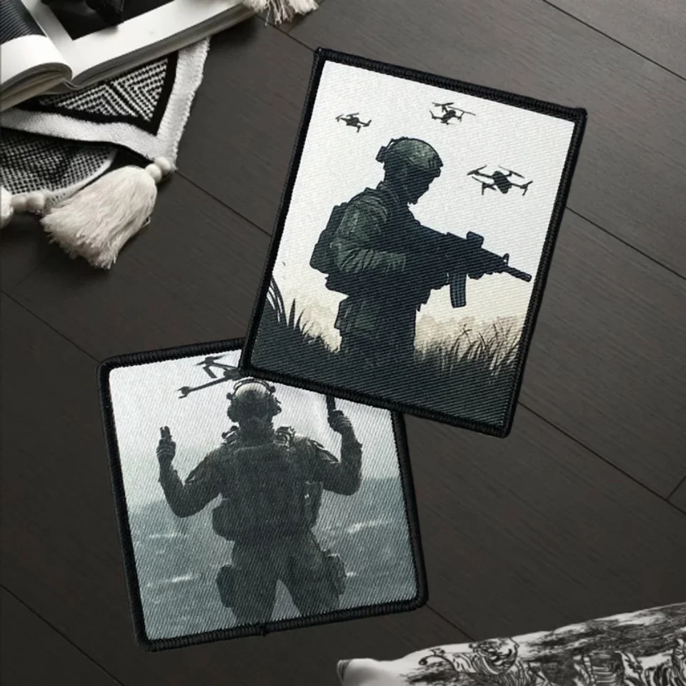 Parche de soldado para Dron, insignia de moral táctica de la fuerza de trabajo, mochila con gancho y bucle impreso, accesorios decorativos para ropa, brazalete adhesivo - imagen 2