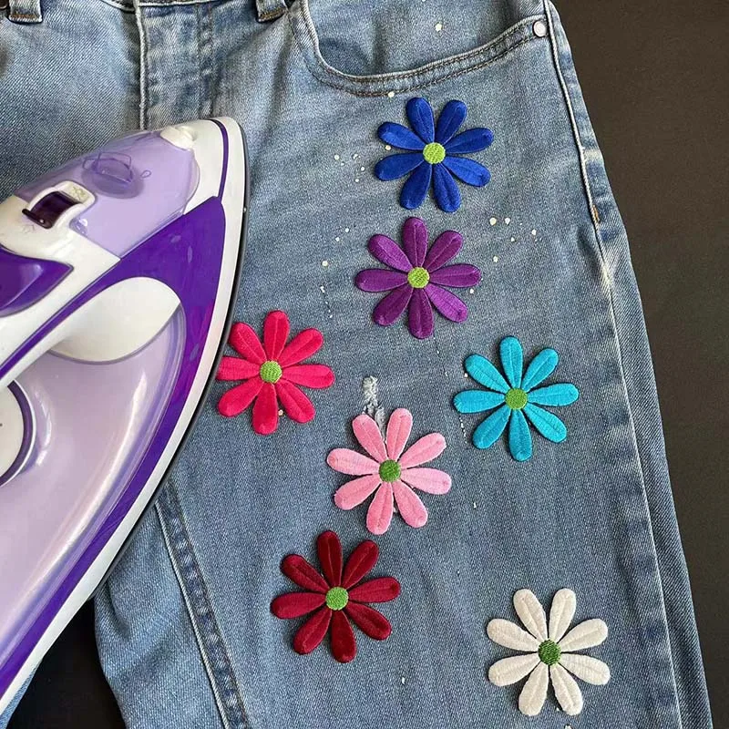 Parche de apliques florales para ropa, 5,5 CM/10 piezas, pegatinas de tela de flores Galsang, parches bordados para planchar para vestido, chaqueta, ropa - imagen 5