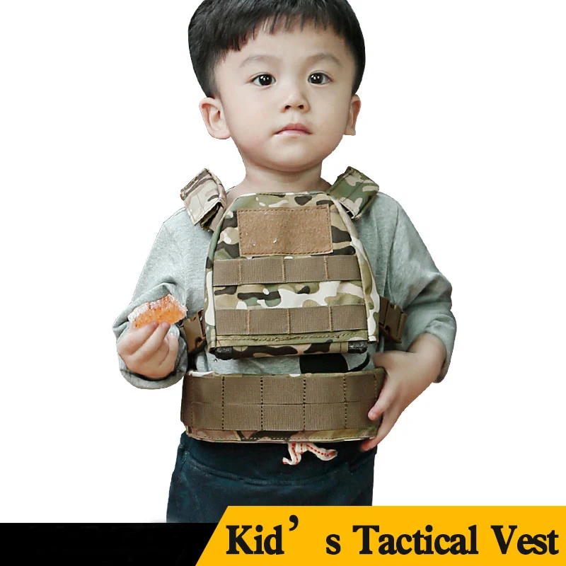 Chaleco táctico para niños, chaleco militar de caza Airsoft para niños, chalecos de equipo de combate de camuflaje, portador de placa Molle - imagen 2