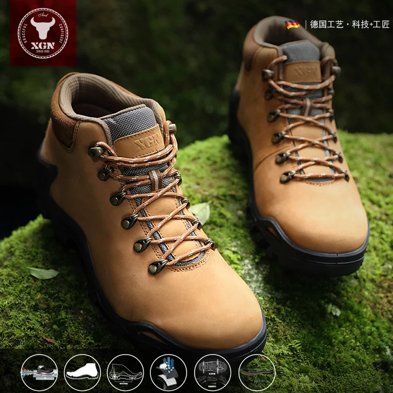 XGN-zapatos de senderismo de piel de vaca para hombre y mujer, botas de caza impermeables para eventos, botas tácticas de viaje para combate en el desierto, zapatillas de trekking hasta el tobillo - imagen 3