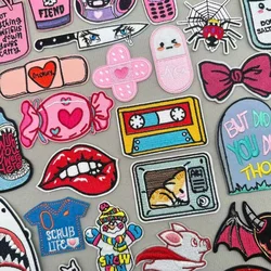 Parches bordados de dibujos animados para ropa, parches para planchar para ropa, pegatinas de rayas de dibujos animados Diy, parches de Anime, insignias con apliques