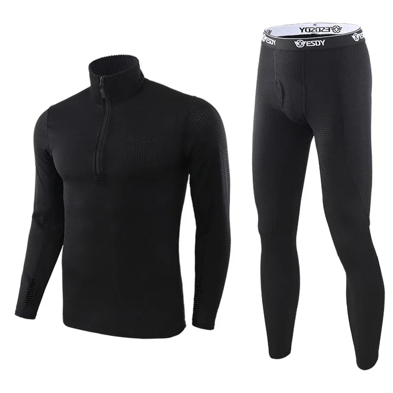 Conjuntos para correr, conjuntos de ropa interior térmica ajustada para hombre, ciclismo, forro polar transpirable, Calzoncillos largos térmicos elásticos, ropa interior cálida para Fitness
