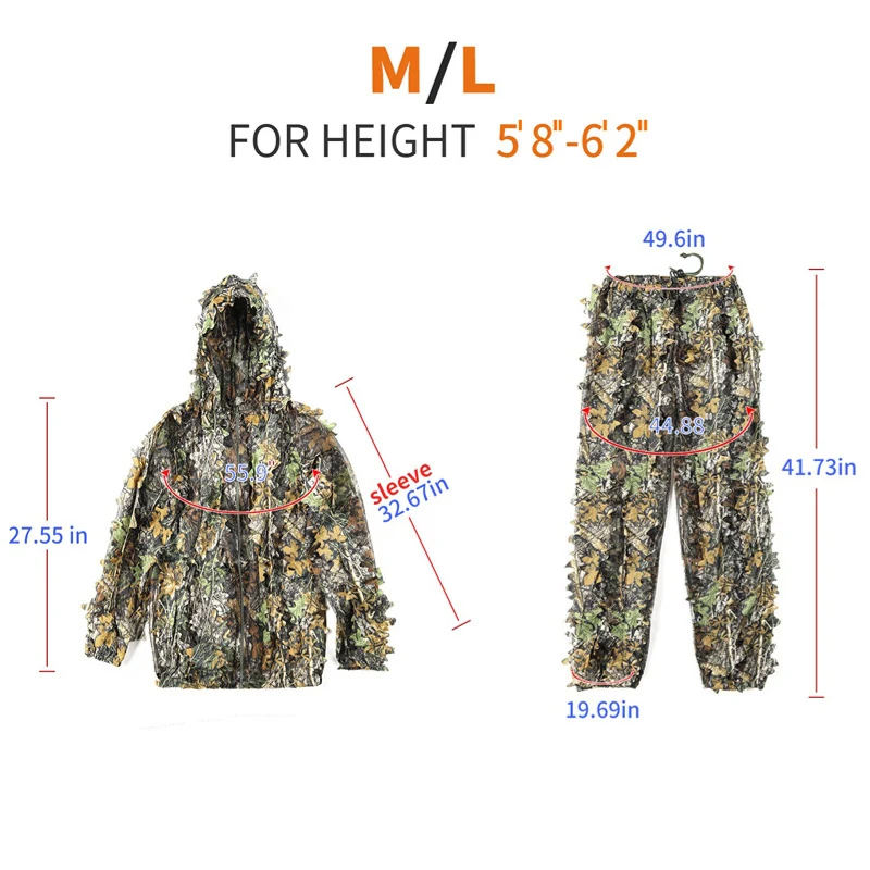 Traje táctico de camuflaje biónico de hoja de arce 3D para exteriores, conjunto de ropa de jungla, pantalones, chaqueta con capucha para niños, hombres y mujeres, caza - imagen 3