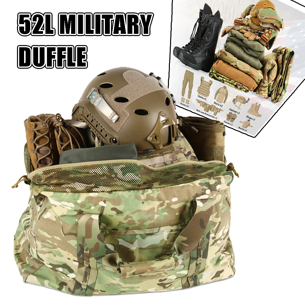 Bolsa de lona militar Extra grande de 52L, bolsa táctica del ejército para acampar, senderismo, tiro, viajes, camuflaje de supervivencia sigilosa, paquete al aire libre