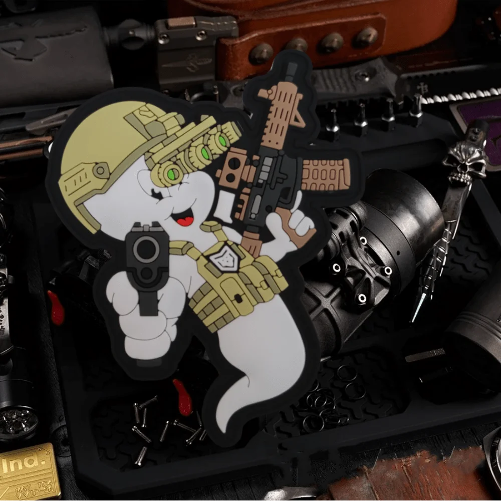 Casper con NODS parche táctico de PVC emblema de gancho y bucle insignia de moral militar brazalete Chevron ropa mochila pegatinas